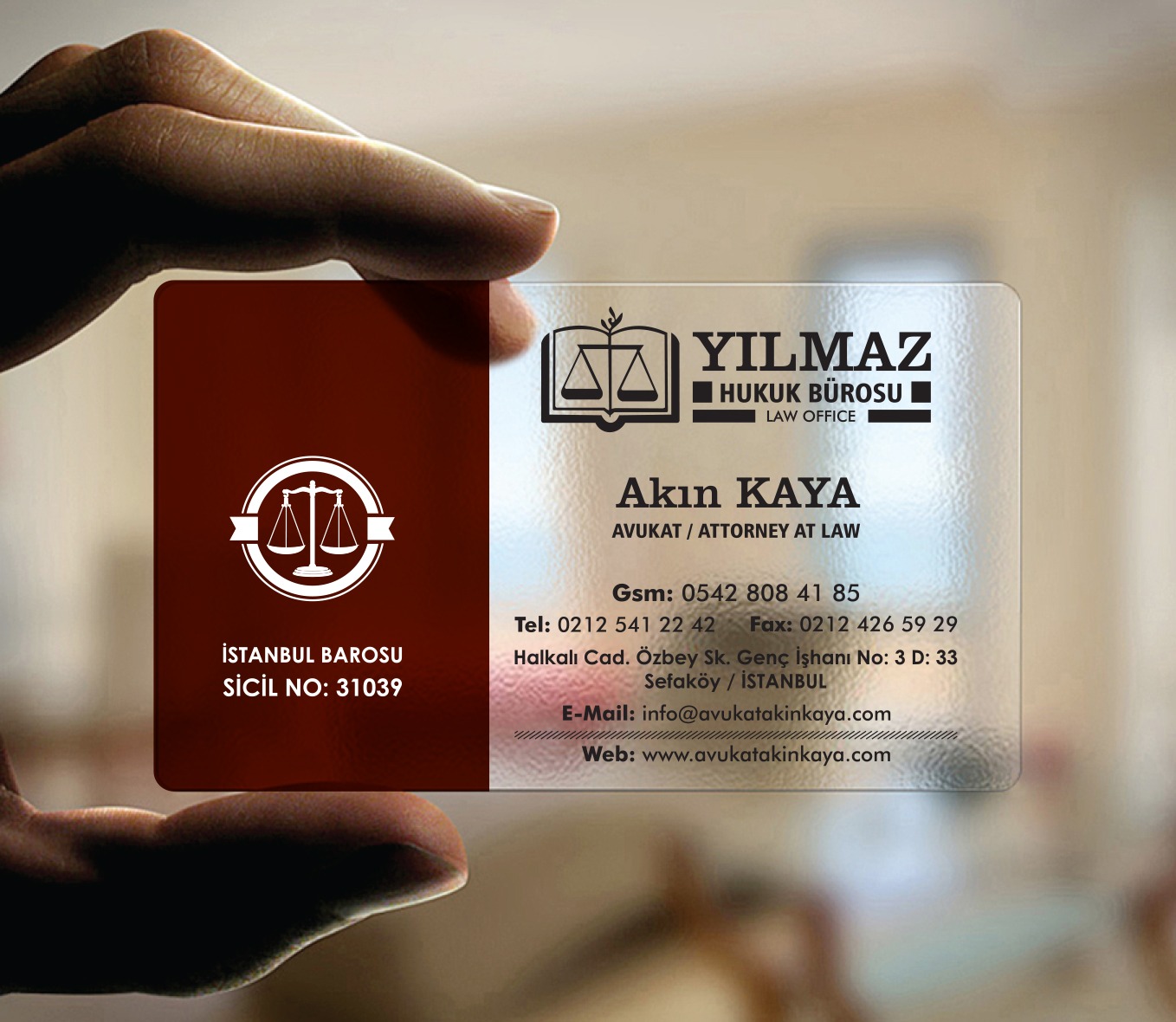 Avukat Şeffaf Kartvizit YM-1105