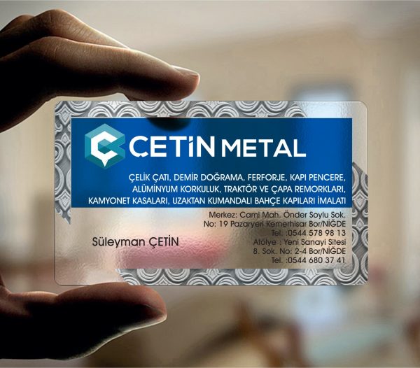 Alüminyum Demir Metal Sektörü Şeffaf Kartvizit YM-1030